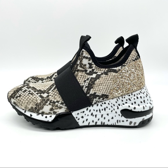 Steve Madden Snake Print Gold Glitter Sneakers - Picture 8 of 12
